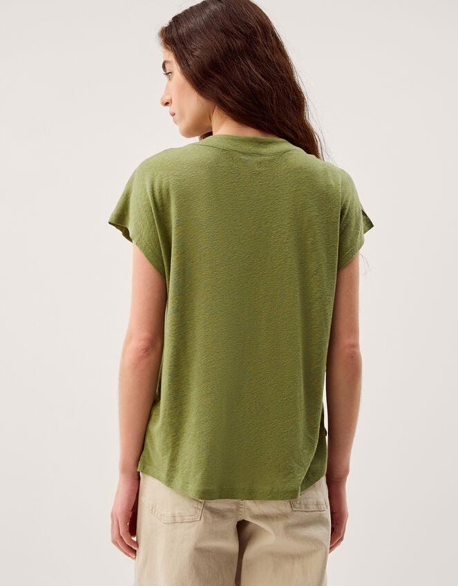 Lucy Linen Blend T-Shirt, Green (KHAKI), large