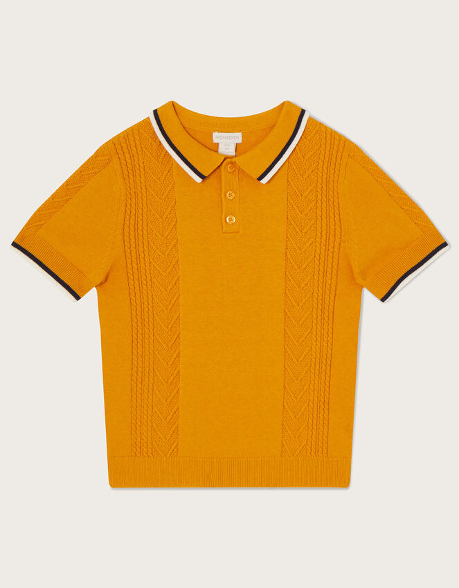 Knitted Polo T-Shirt, Yellow (MUSTARD), large