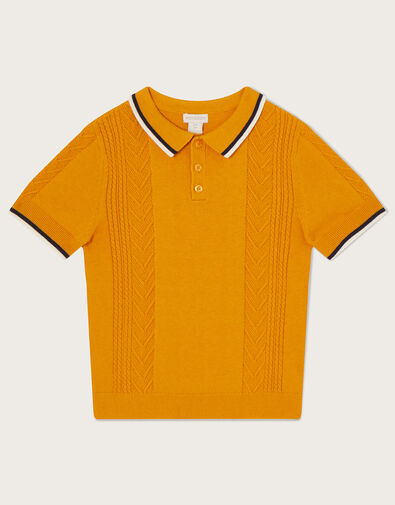 Knitted Polo T-Shirt Yellow, Yellow (MUSTARD), large