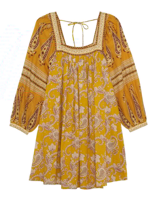 Petite Mendigote Rabea Square Neck Paisley Mini Dress, Yellow (YELLOW), large