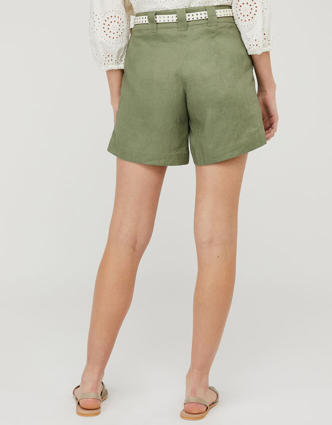 Lottie Shorts in Pure Linen, Green (KHAKI), large