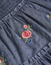 Floral Embroidered Rara Skirt, Blue (BLUE), large