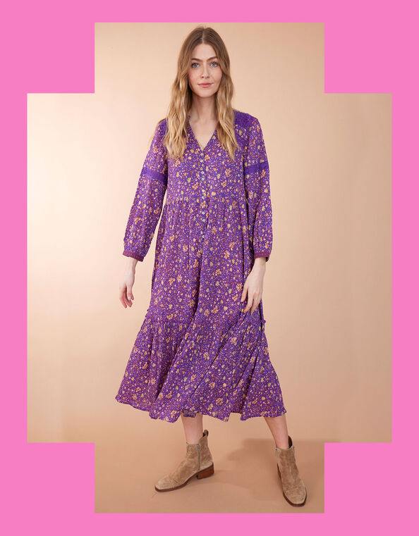 East Lana Crinkle Print Dress Purple, Purple (PURPLE), large
