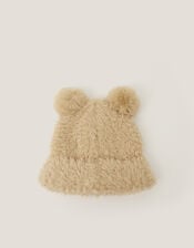 Teddy Pom-Pom Beanie Hat, Brown (BROWN), large
