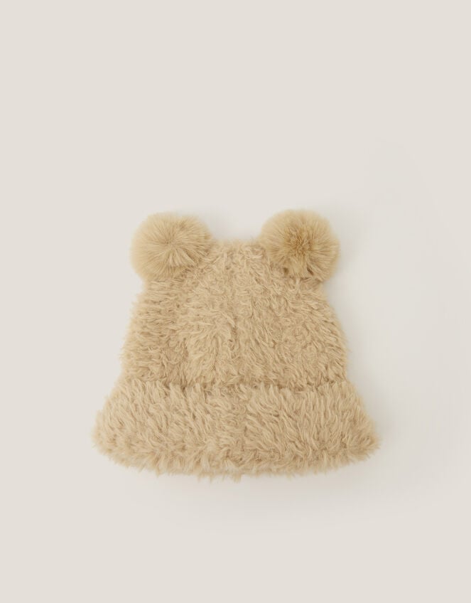 Teddy Pom-Pom Beanie Hat, Brown (BROWN), large