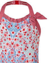 Floral and Stripe Halter Swimsuit, Blue (BLUE), large