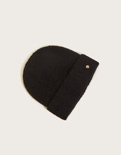 Super Soft Knit Beanie Hat with Recycled Polyester, Black (BLACK), large