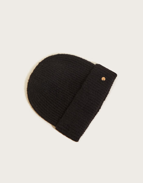 Super Soft Knit Beanie Hat with Recycled Polyester, Black (BLACK), large