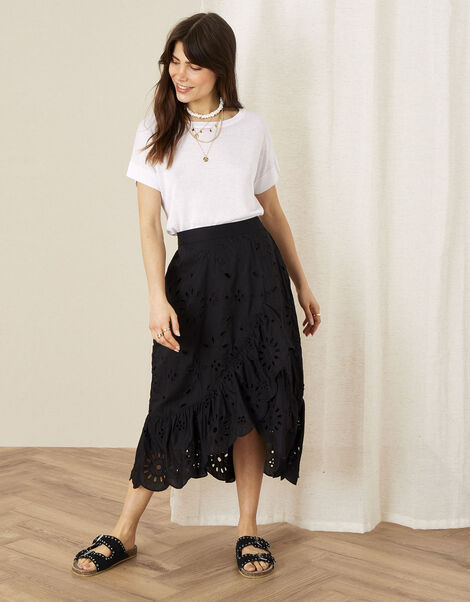 Schiffli Wrap Skirt Black, Black (BLACK), large