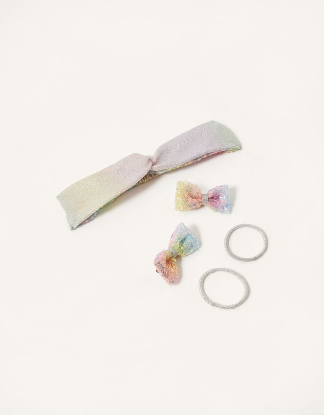Rainbow Sequin Bando and Hair Clip Set, , large