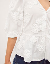 Tammy Puff Sleeve Embroidered Top, White (WHITE), large