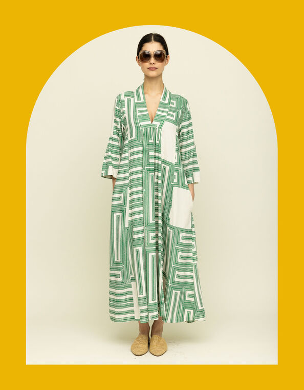 Tallulah & Hope City Geometric Print Kaftan, Green (GREEN), large