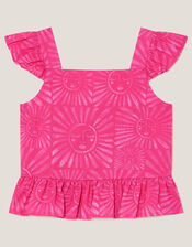 Sun Print Frilly Top, Pink (PINK), large
