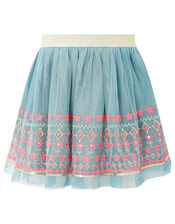 Embroidered Sequin Disco Skirt, Teal (TEAL), large