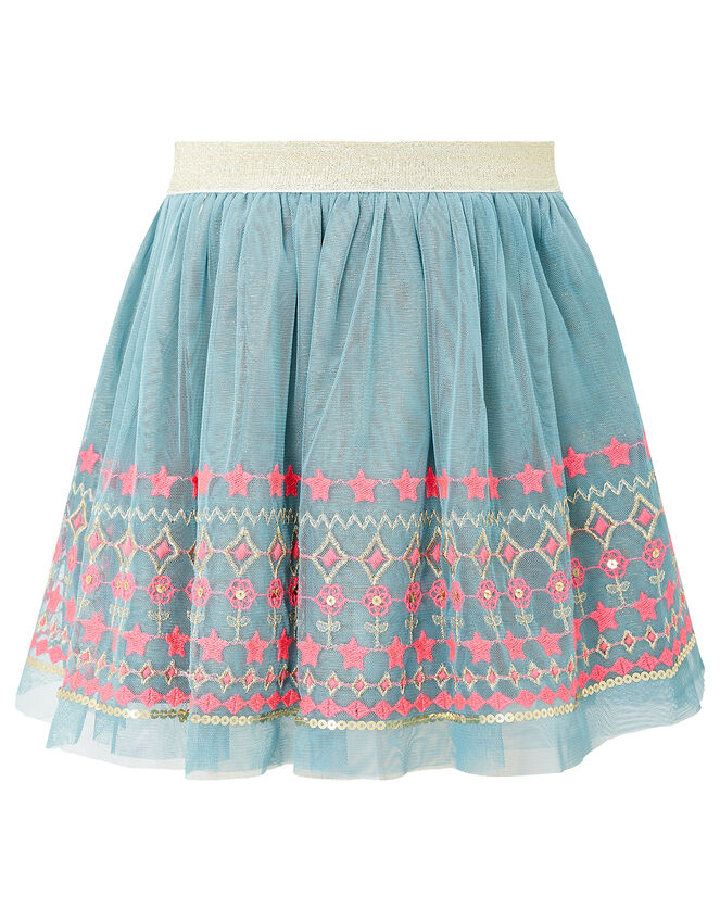 Embroidered Sequin Disco Skirt, Teal (TEAL), large