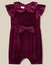 Baby Bow Velvet Romper , Red (BURGUNDY), large