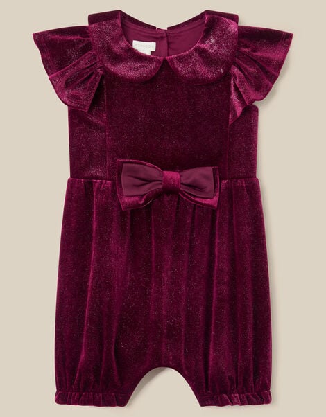 Baby Bow Velvet Romper , Red (BURGUNDY), large