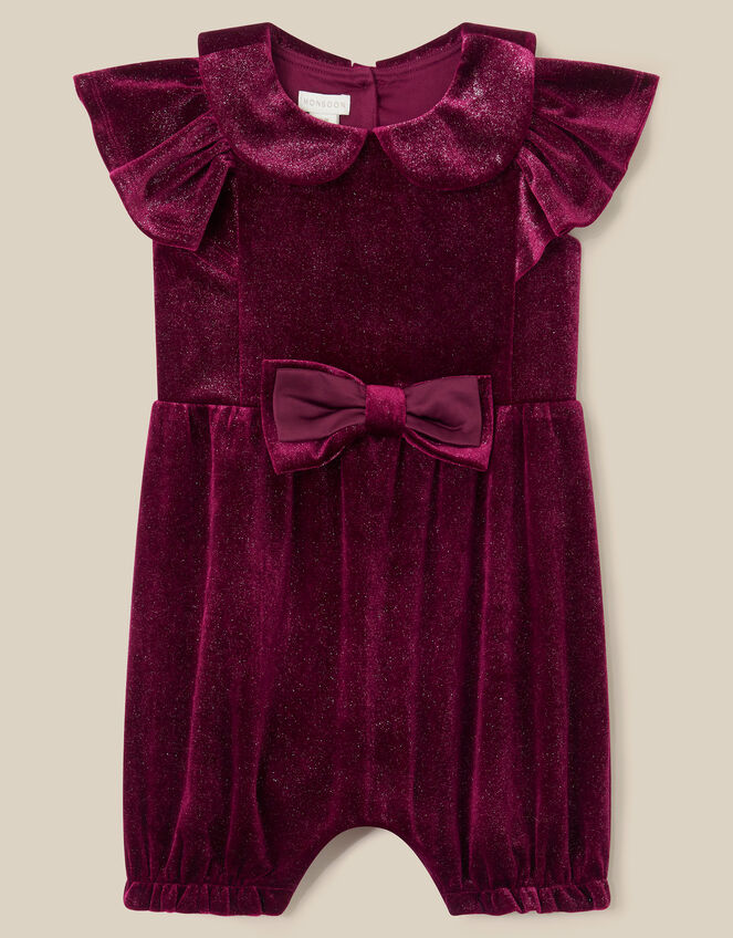 Baby Bow Velvet Romper , Red (BURGUNDY), large