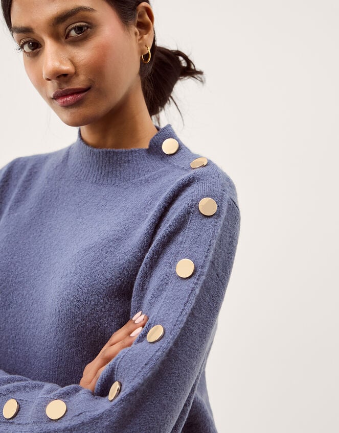 Breda Funnel Neck Button Jumper, Blue (BLUE), large