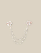 Flower Pearl Double Chain Hair Clip, , large