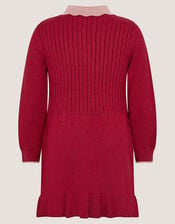 Scallop Collar Cable Knit Dress, Red (BURGUNDY), large