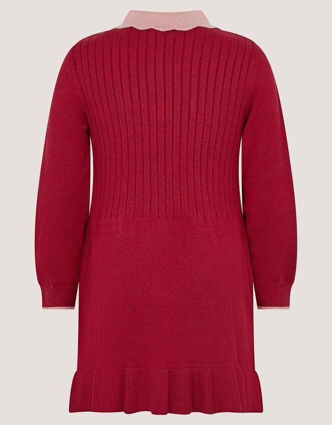 Scallop Collar Cable Knit Dress, Red (BURGUNDY), large