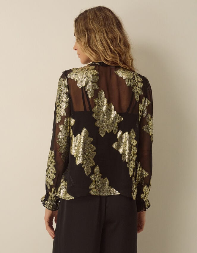 Rowena Floral Print Ruffle Blouse, Black (BLACK), large