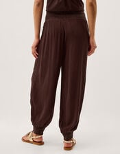 Reese Shirred Harem Trousers, Brown (BROWN), large