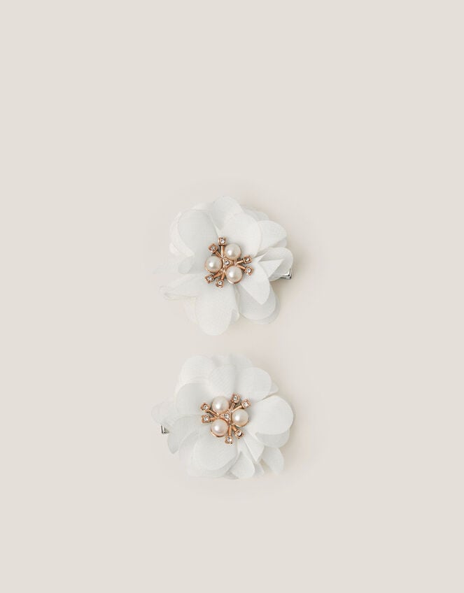 2-Pack Pearl Flower Hair Clips, Ivory (IVORY), large