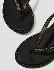 Cleo Stud Leather Strappy Flip Flop Sandals, Black (BLACK), large