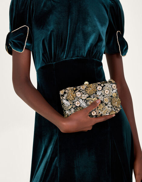 Metallic Bouquet Box Clutch, , large