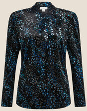 Arni Animal Star Pussybow Top, Black (BLACK), large