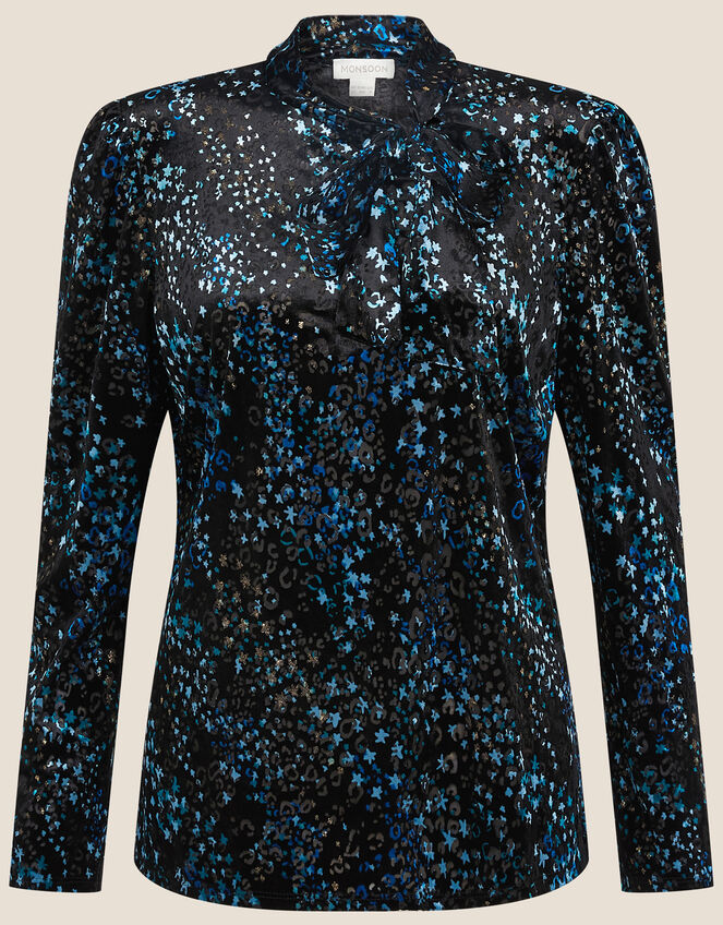 Arni Animal Star Pussybow Top, Black (BLACK), large