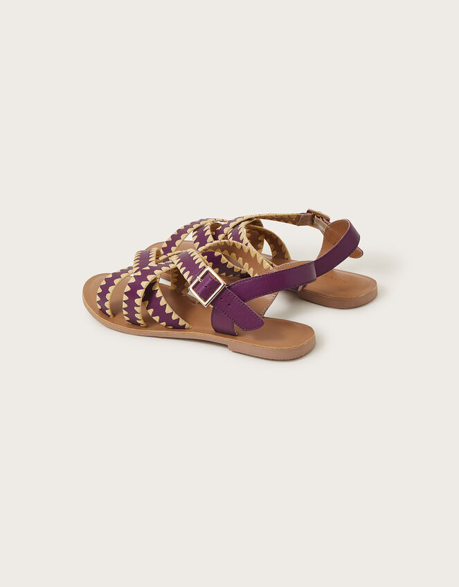 Leather Criss-Cross Flat Sandals, Purple (PURPLE), large
