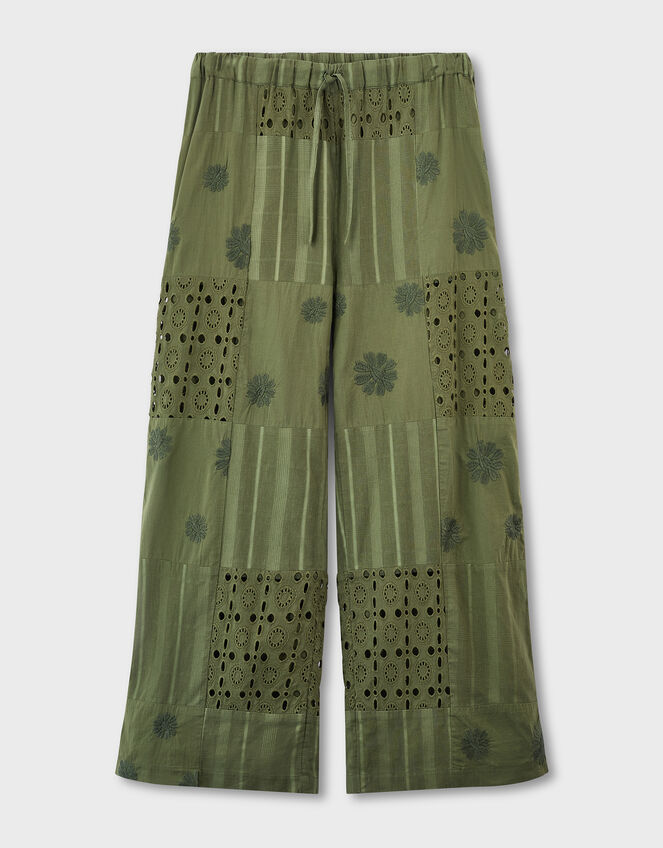 East Tasia Broderie Patchwork Trousers, Green (OLIVE), large