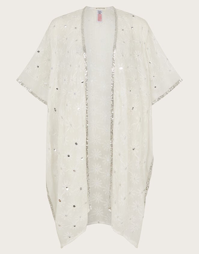Sequin Embellished Kimono, White (WHITE), large