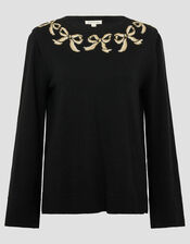 Bree Bow Neck Jumper, Black (BLACK), large