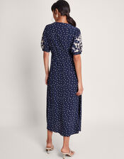 Tori Spot Embroidered Tea Dress, Blue (NAVY), large