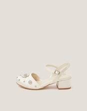Flower Diamant&eacute; Satin Closed Toe Heels, Ivory (IVORY), large