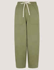 Megan Cropped Barrel Trousers, Green (KHAKI), large