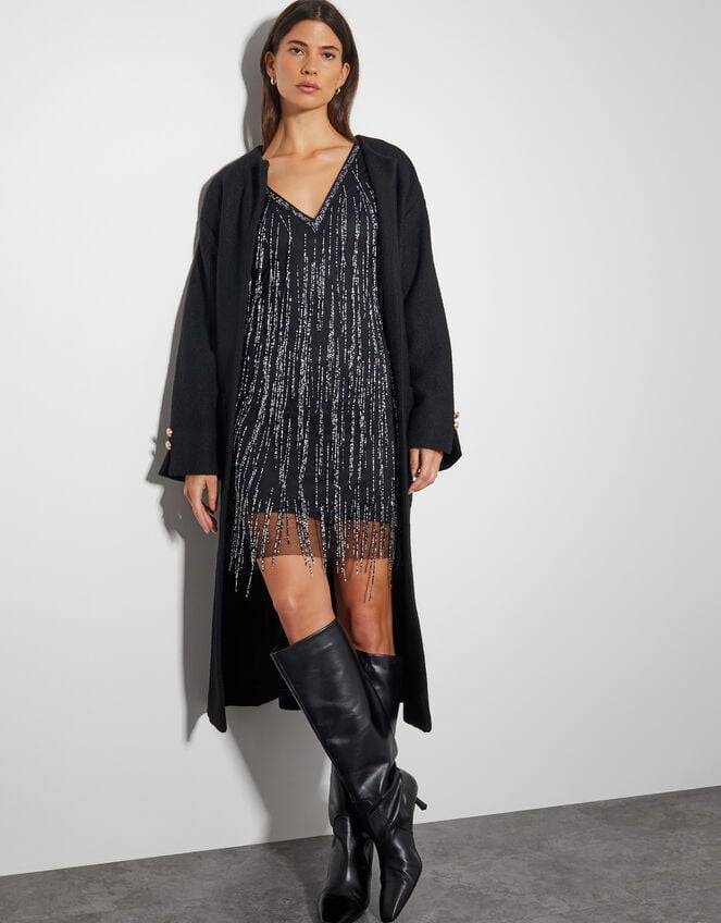 Sylvia Embellished Fringe Dress, Black (BLACK), large