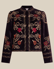 Frankie Floral Embroidered Velvet Jacket, Black (BLACK), large