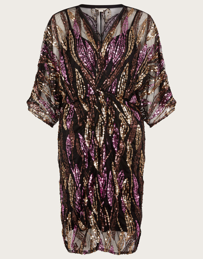Sloan Sequin Short Dress in Recycled Polyester, Black (BLACK), large