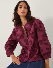 Blair Floral Appliqué Blouse, Red (CHERRY), large