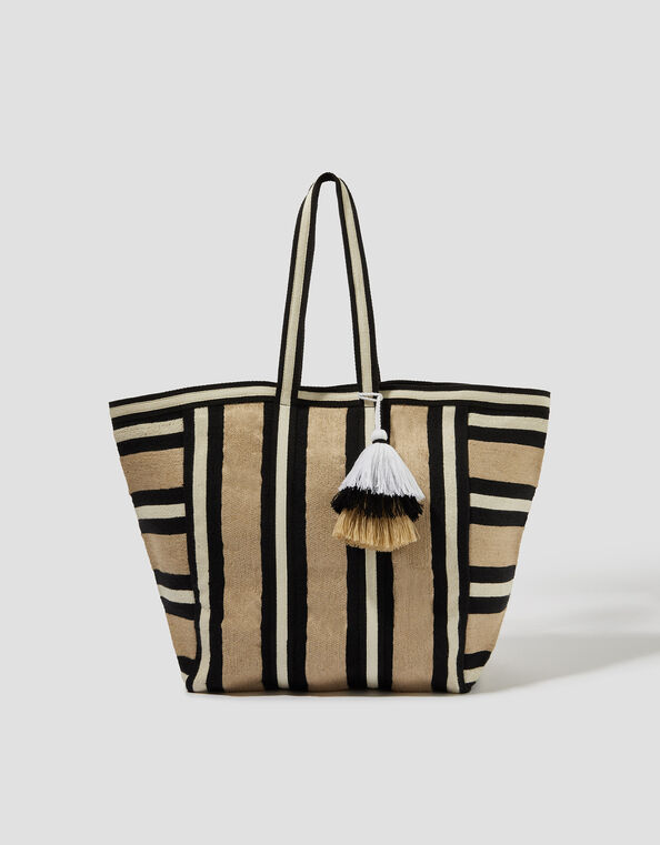 Ari Metallic Stripe Canvas Beach Bag, , large