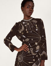 Tina Embroidered Velvet Tunic Dress, Black (BLACK), large