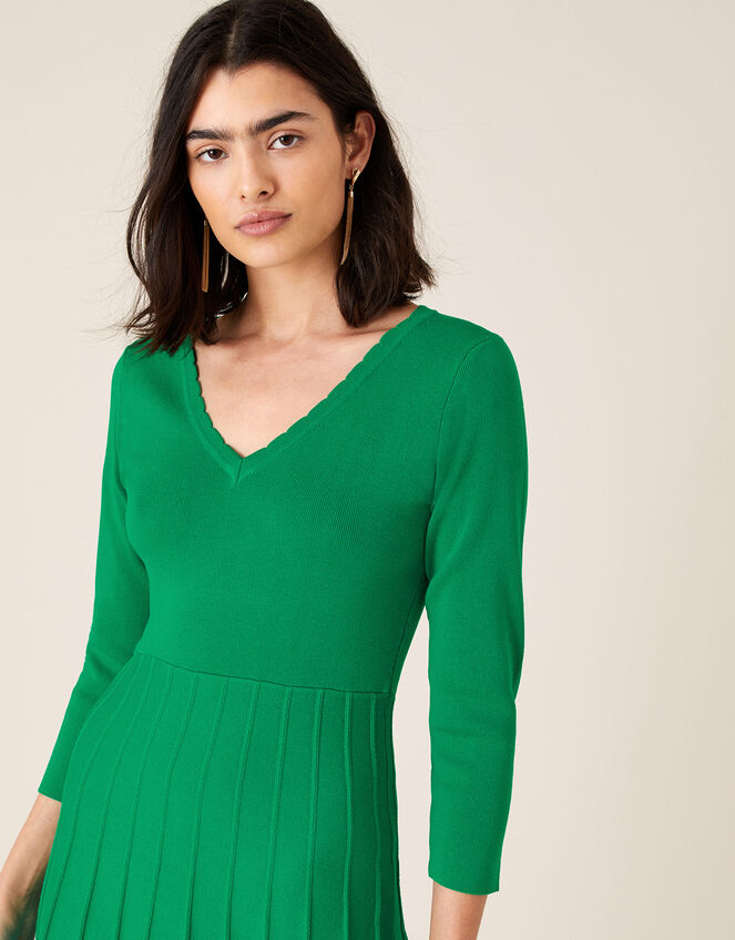 Scallop V-Neck Dress with Sustainable Viscose, Green (GREEN), large