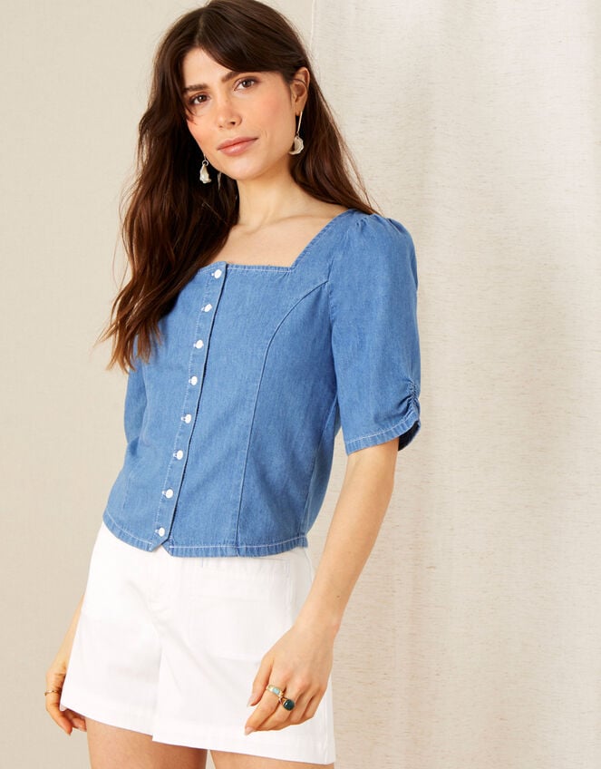 Square Neck Denim Top, Blue (DENIM BLUE), large