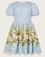 Floral Border Lace Dress, Blue (PALE BLUE), large