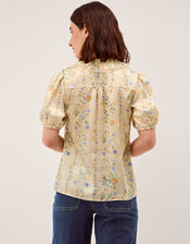 Naomi Puff Sleeve Floral Lace Blouse, Yellow (LEMON), large